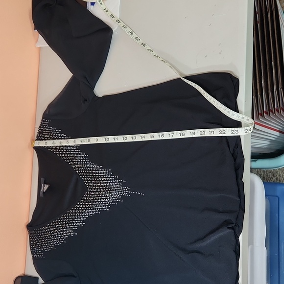 $5☃️Alfani Black Bead Accent Vneck Sheer Sleeves S Flouncy Elastic Waist Hem - Picture 8 of 14
